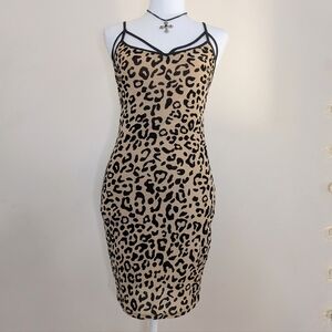 Guess Leopard Print Bodycon Dress With Cage Neckline